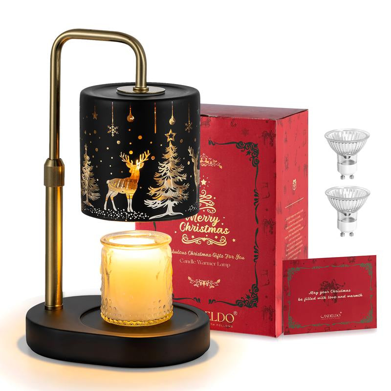 Christmas Candle Warmer Lamp with Timer: Candle Warming Lamp with 2 Bulbs Height Adjustable Wax Melt Warmer Dimmable Bedroom Decor Christmas Gift for Women