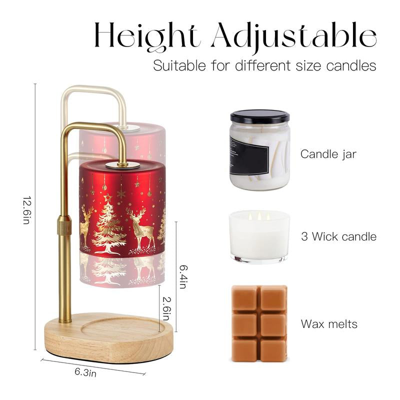 Christmas Candle Warmer Lamp with Timer: Candle Warming Lamp with 2 Bulbs Height Adjustable Wax Melt Warmer Dimmable Bedroom Decor Christmas Gift for Women