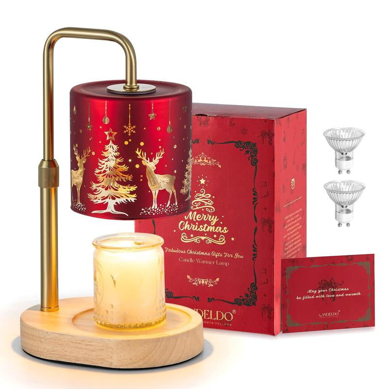 Christmas Candle Warmer Lamp with Timer: Candle Warming Lamp with 2 Bulbs Height Adjustable Wax Melt Warmer Dimmable Bedroom Decor Christmas Gift for Women