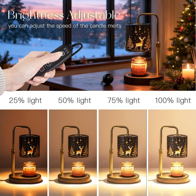 Christmas Candle Warmer Lamp with Timer: Candle Warming Lamp with 2 Bulbs Height Adjustable Wax Melt Warmer Dimmable Bedroom Decor Christmas Gift for Women