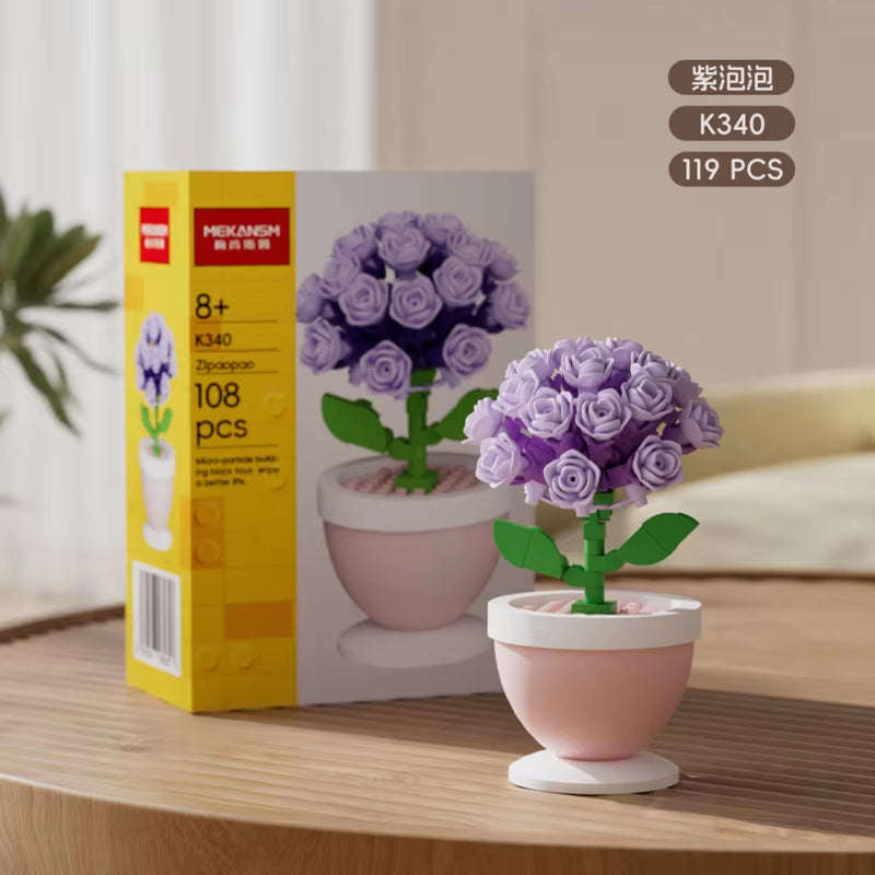 Building Blocks, Flower Pots, Roses, Sunflowers, Carnations, Micro-Grained Children'S Educational Assembly Toy Ornaments