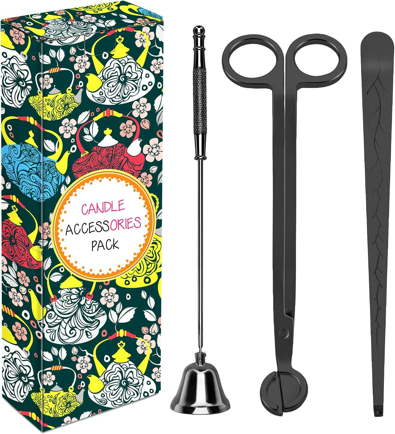 Candle Care Accessory Set - Wick Trimmer, Snuffer, and Dipper with Gift Packaging for Candle Enthusiasts (Black)