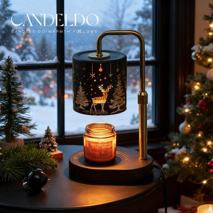Christmas Candle Warmer Lamp with Timer: Candle Warming Lamp with 2 Bulbs Height Adjustable Wax Melt Warmer Dimmable Bedroom Decor Christmas Gift for Women