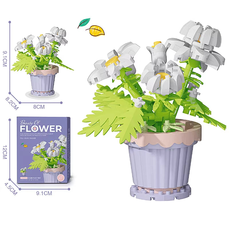 Building Blocks, Flower Pots, Roses, Sunflowers, Carnations, Micro-Grained Children'S Educational Assembly Toy Ornaments