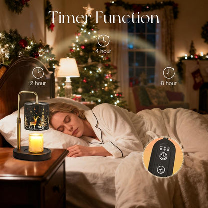 Christmas Candle Warmer Lamp with Timer: Candle Warming Lamp with 2 Bulbs Height Adjustable Wax Melt Warmer Dimmable Bedroom Decor Christmas Gift for Women