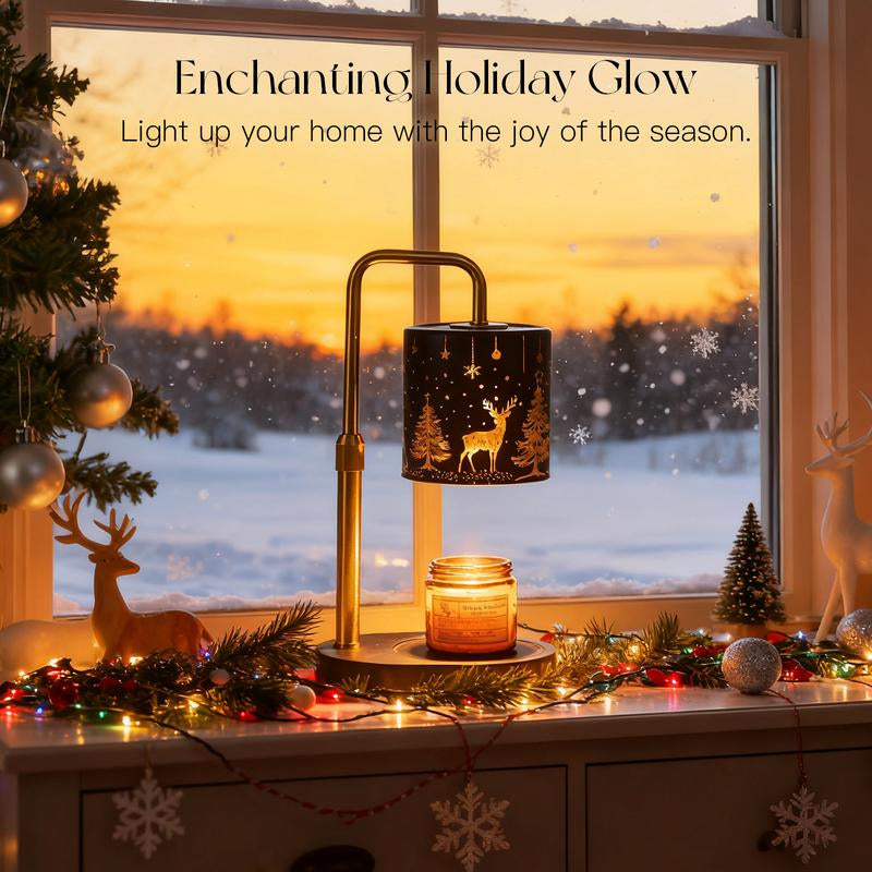 Christmas Candle Warmer Lamp with Timer: Candle Warming Lamp with 2 Bulbs Height Adjustable Wax Melt Warmer Dimmable Bedroom Decor Christmas Gift for Women