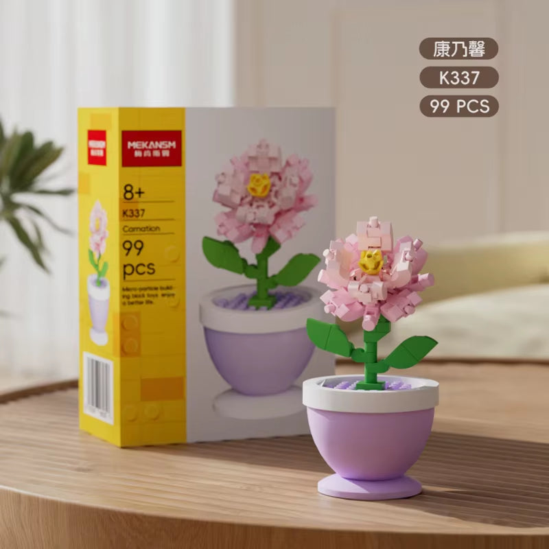 Building Blocks, Flower Pots, Roses, Sunflowers, Carnations, Micro-Grained Children'S Educational Assembly Toy Ornaments
