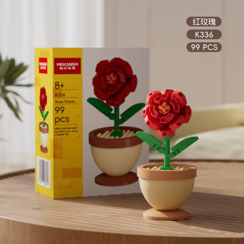 Building Blocks, Flower Pots, Roses, Sunflowers, Carnations, Micro-Grained Children'S Educational Assembly Toy Ornaments