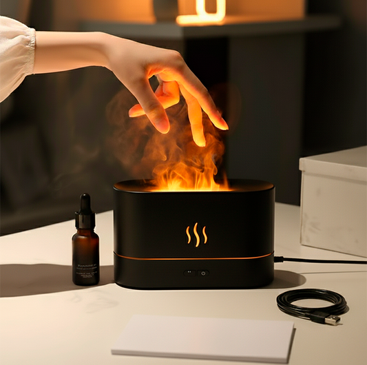 USB Desktop RGB Flame Aroma Diffuser Humidifier 7 Colors Simulation Light Aromatherapy Air Purifier for Bedroom