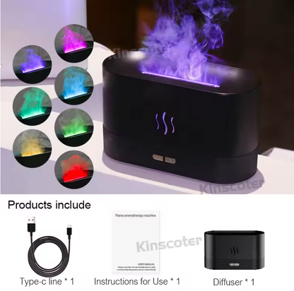 USB Desktop RGB Flame Aroma Diffuser Humidifier 7 Colors Simulation Light Aromatherapy Air Purifier for Bedroom