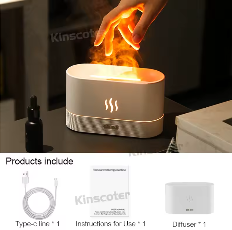 USB Desktop RGB Flame Aroma Diffuser Humidifier 7 Colors Simulation Light Aromatherapy Air Purifier for Bedroom