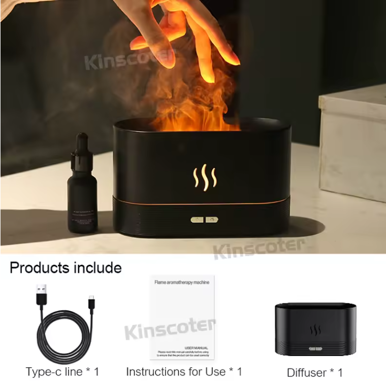 USB Desktop RGB Flame Aroma Diffuser Humidifier 7 Colors Simulation Light Aromatherapy Air Purifier for Bedroom