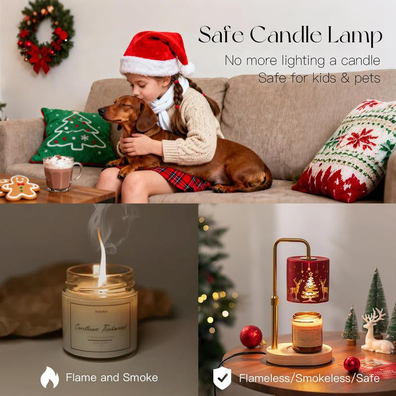 Christmas Candle Warmer Lamp with Timer: Candle Warming Lamp with 2 Bulbs Height Adjustable Wax Melt Warmer Dimmable Bedroom Decor Christmas Gift for Women