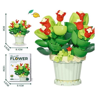 Building Blocks, Flower Pots, Roses, Sunflowers, Carnations, Micro-Grained Children'S Educational Assembly Toy Ornaments