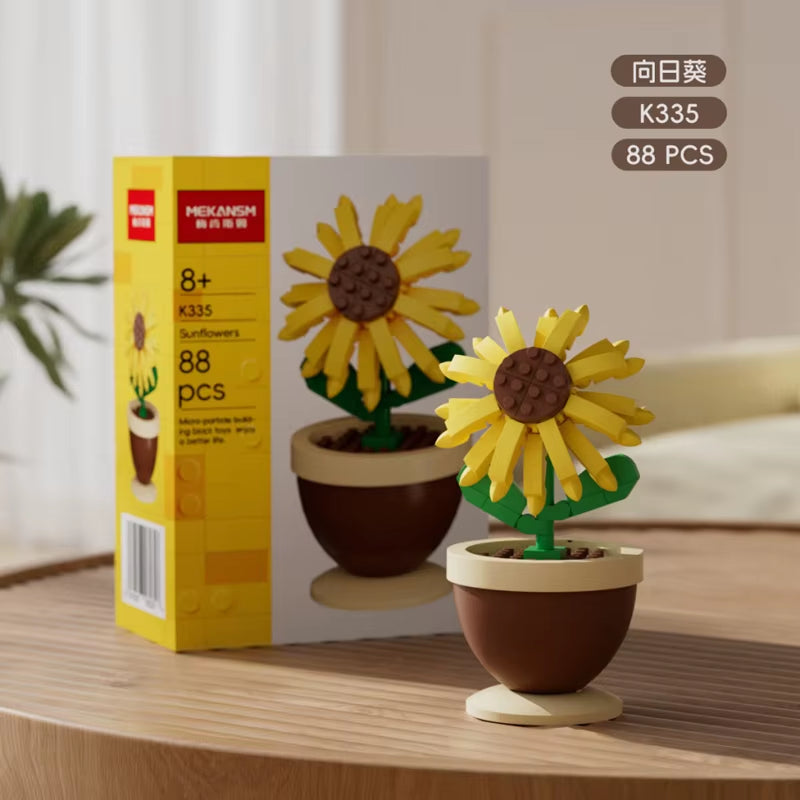 Building Blocks, Flower Pots, Roses, Sunflowers, Carnations, Micro-Grained Children'S Educational Assembly Toy Ornaments
